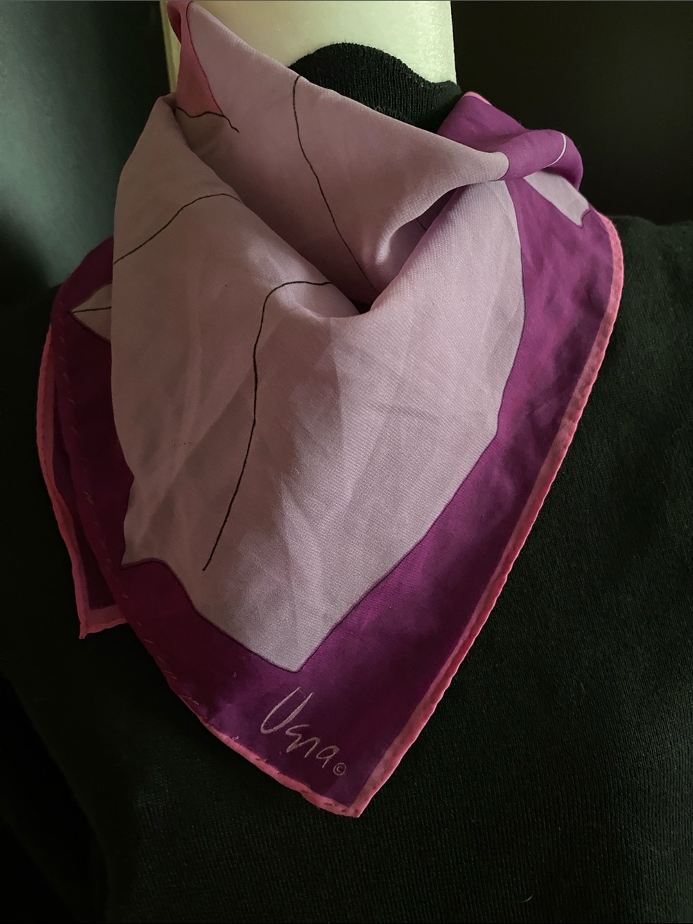 Vintage Vera Neumann vibrant magenta and lavender silk scarf